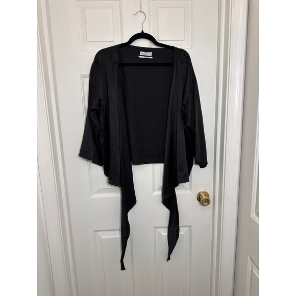 Urban Outfitters Tops - Urban Outfitters Black Satin Tie Front Wrap Top Blouse Wide Sleeve Large